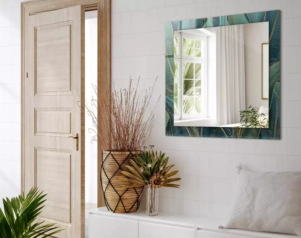Miroir rectangulaire décoratif imprimé lignes de feuilles