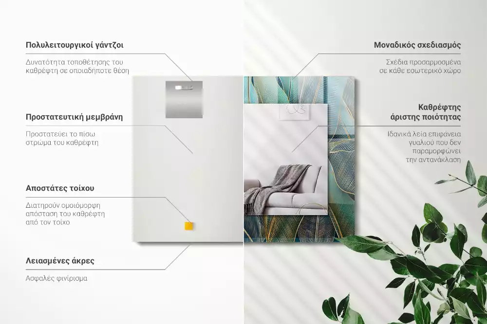 Miroir rectangulaire décoratif imprimé lignes de feuilles