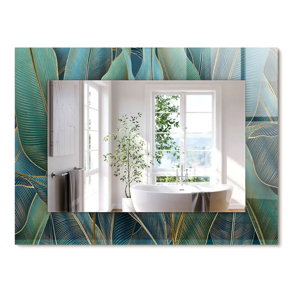 Miroir rectangulaire décoratif imprimé lignes de feuilles