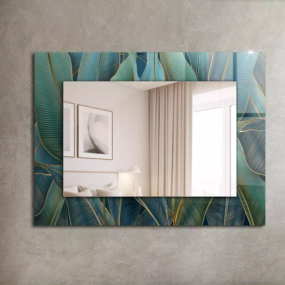 Miroir rectangulaire décoratif imprimé lignes de feuilles