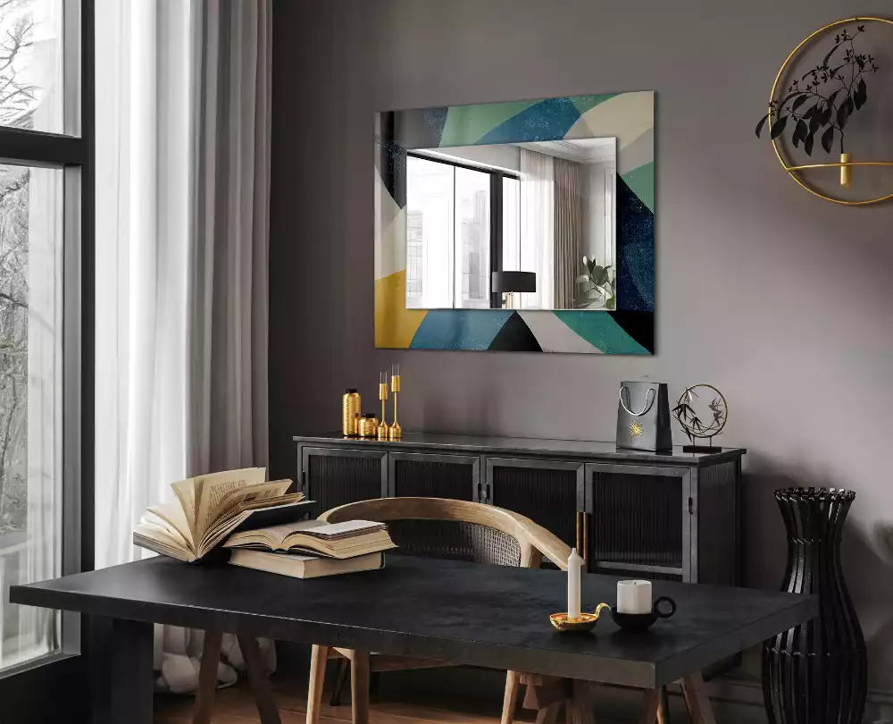 Miroir rectangulaire avec cadre imprimé motifs abstraits colorés