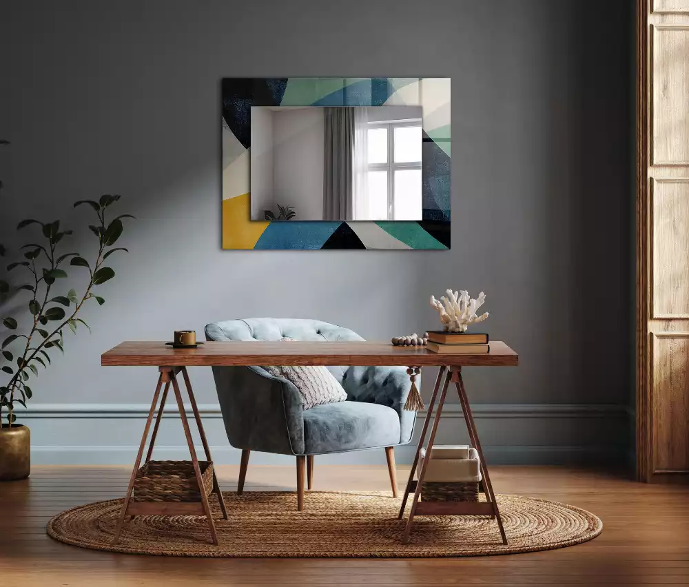 Miroir rectangulaire avec cadre imprimé motifs abstraits colorés