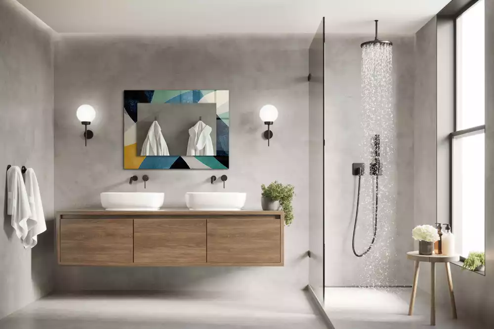 Miroir rectangulaire avec cadre imprimé motifs abstraits colorés