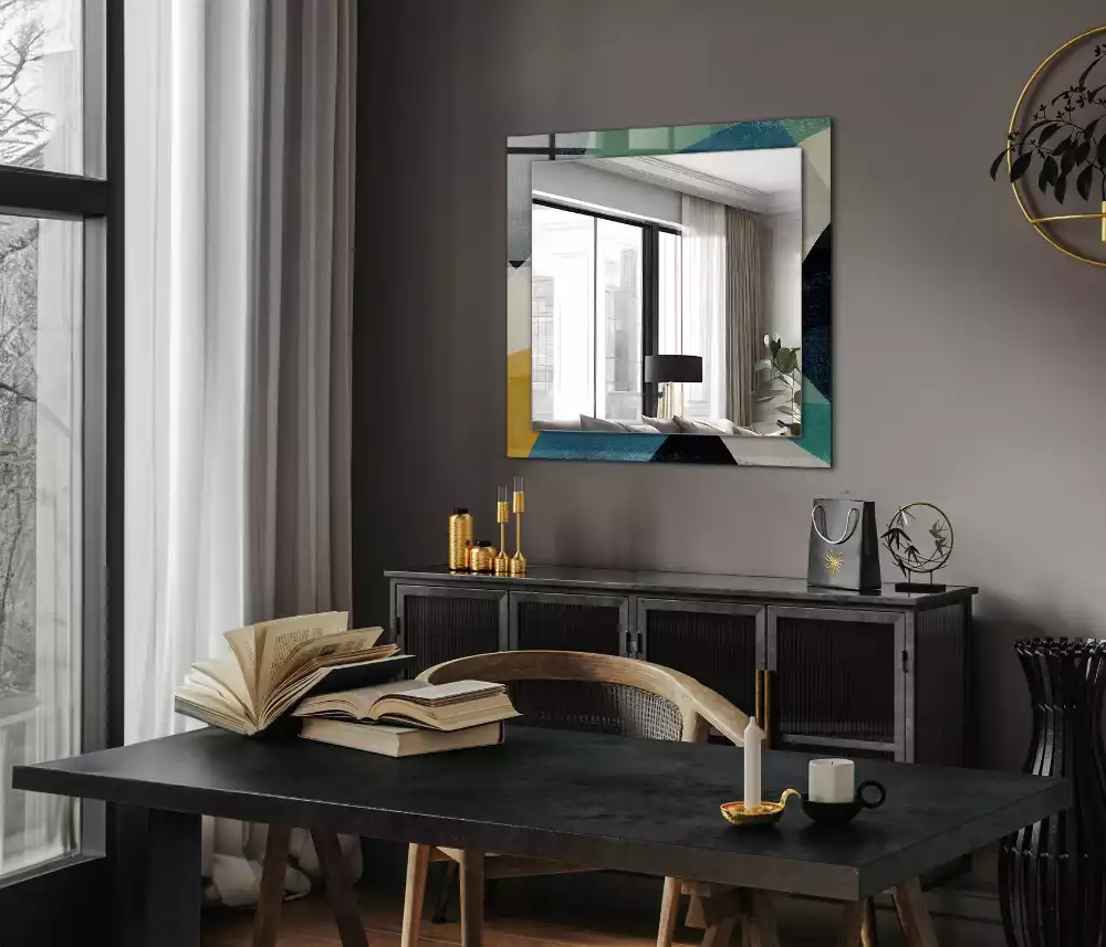 Miroir rectangulaire avec cadre imprimé motifs abstraits colorés