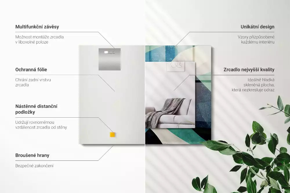 Miroir rectangulaire avec cadre imprimé motifs abstraits colorés