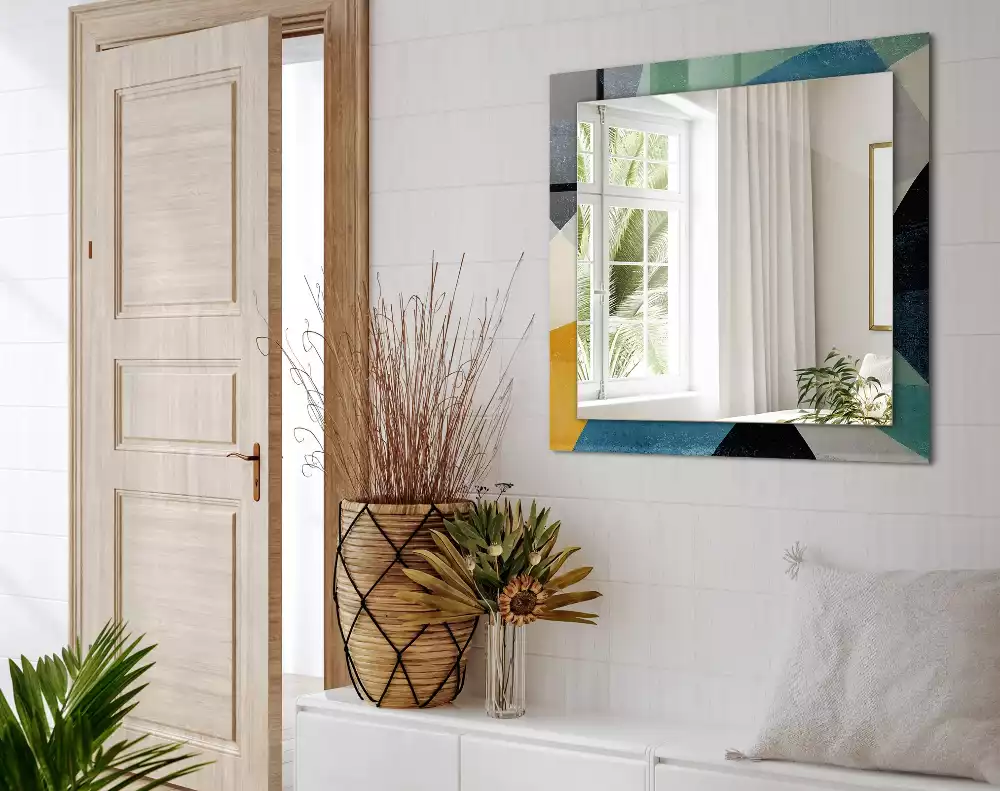 Miroir rectangulaire avec cadre imprimé motifs abstraits colorés