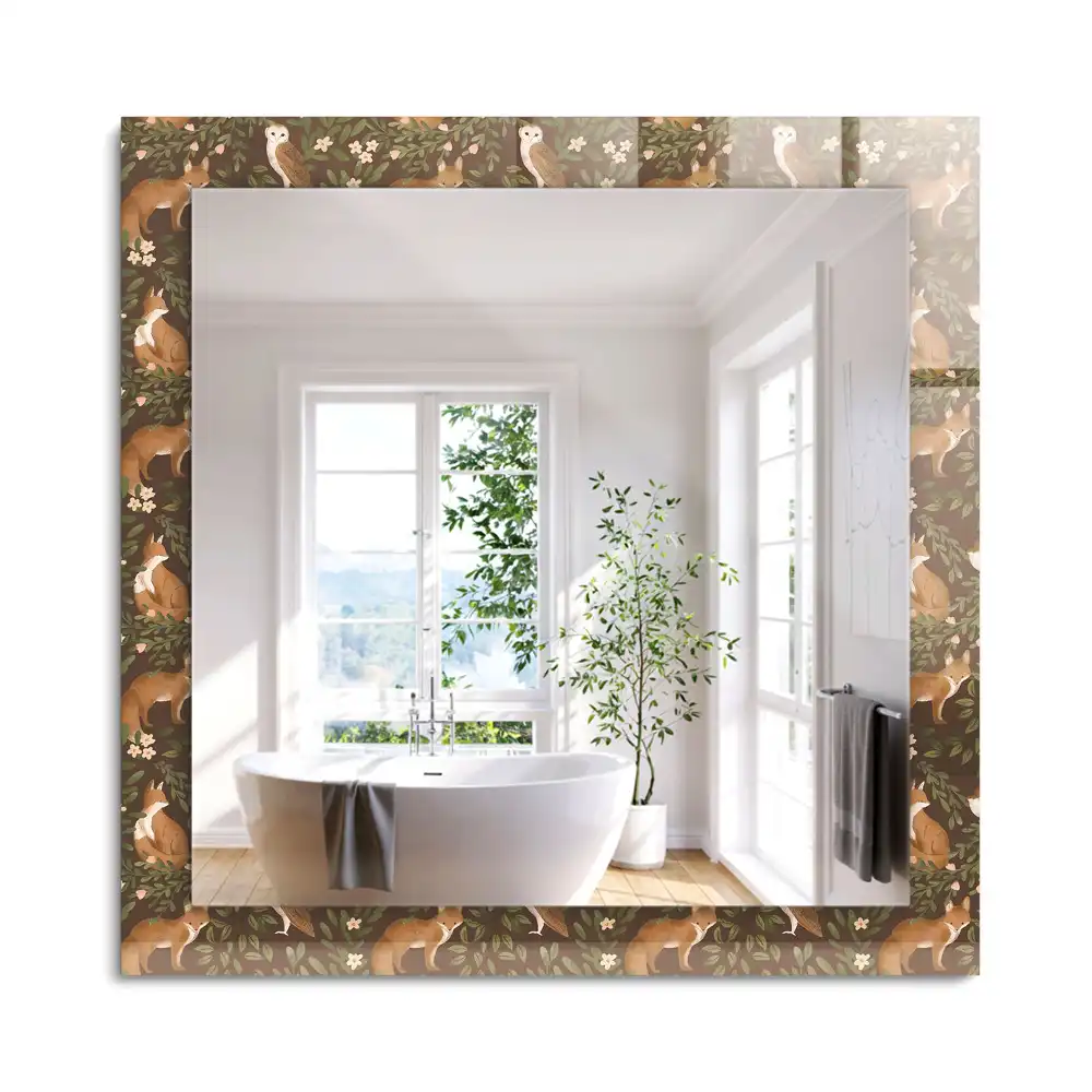 Miroir rectangulaire à cadre imprimé renard et chouette