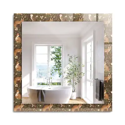 Miroir rectangulaire à cadre imprimé renard et chouette