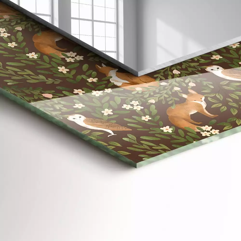 Miroir rectangulaire à cadre imprimé renard et chouette