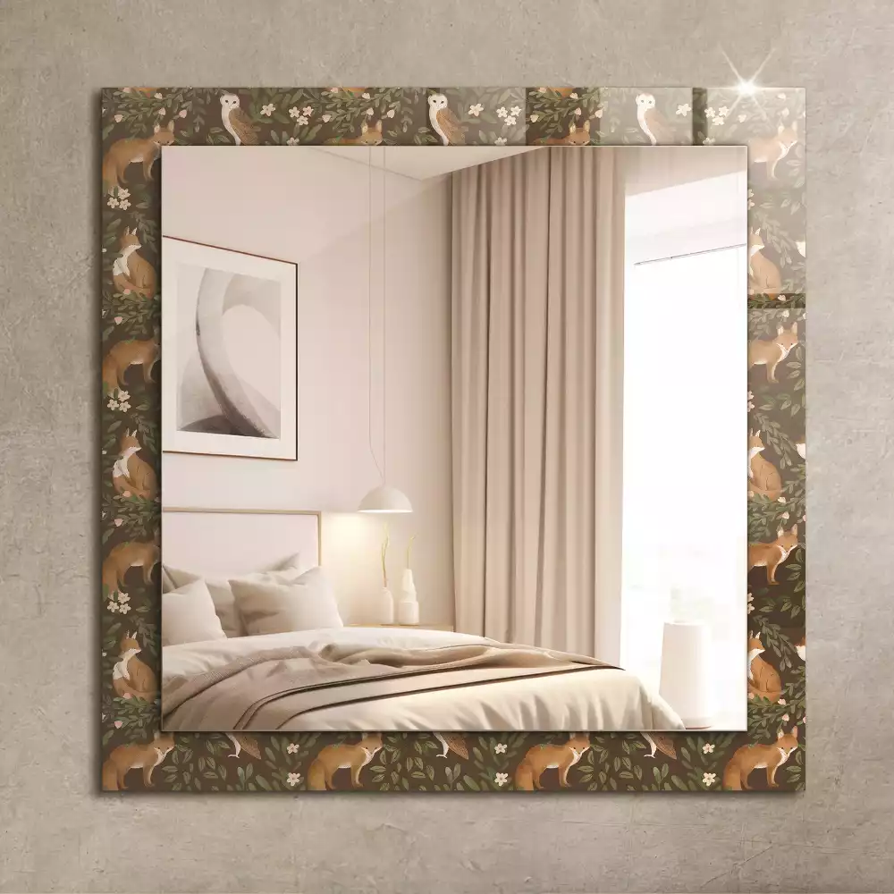 Miroir rectangulaire à cadre imprimé renard et chouette