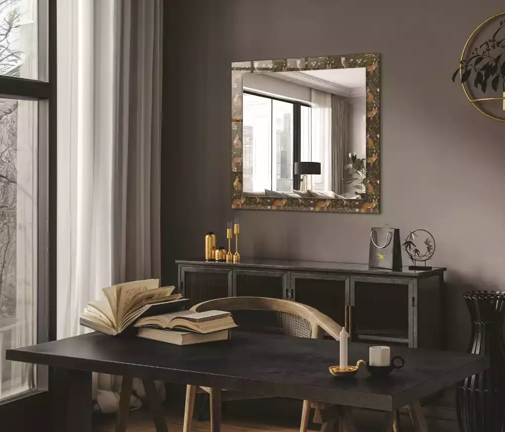 Miroir rectangulaire à cadre imprimé renard et chouette