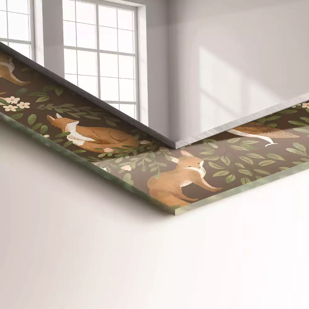 Miroir rectangulaire à cadre imprimé renard et chouette