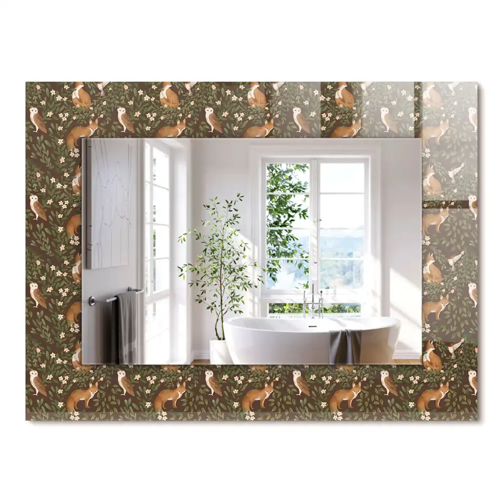 Miroir rectangulaire à cadre imprimé renard et chouette
