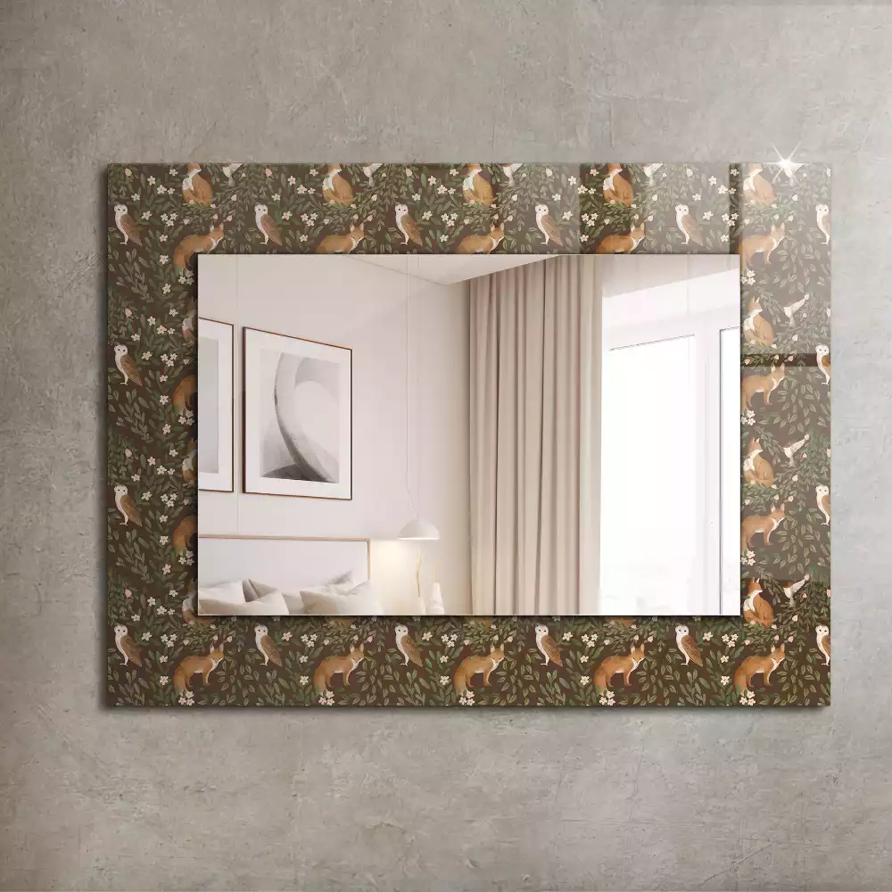 Miroir rectangulaire à cadre imprimé renard et chouette
