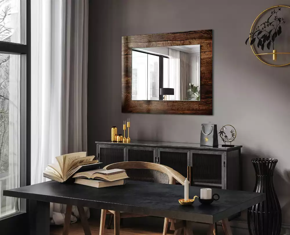 Miroir rectangulaire décoratif structure de planche en bois