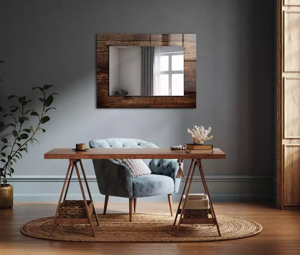 Miroir rectangulaire décoratif structure de planche en bois
