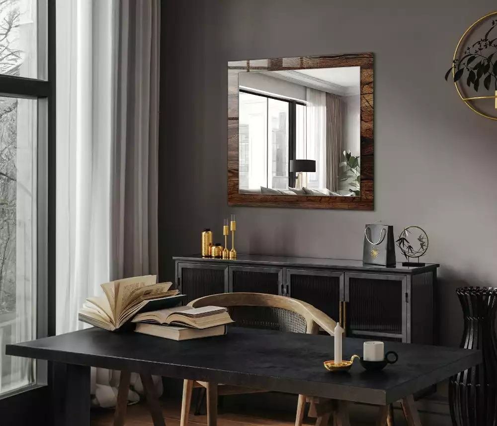 Miroir rectangulaire décoratif structure de planche en bois