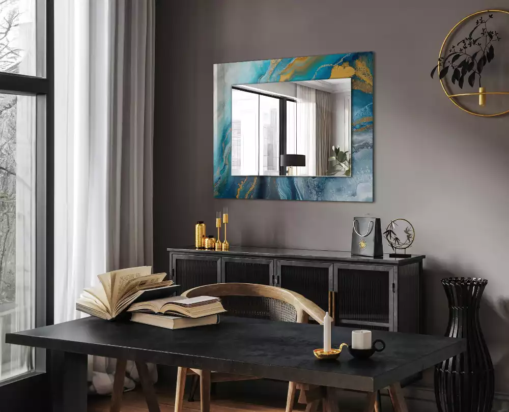 Miroir rectangulaire imprimé marbre de résine abstrait