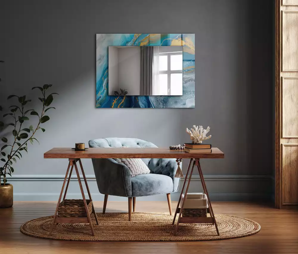 Miroir rectangulaire imprimé marbre de résine abstrait