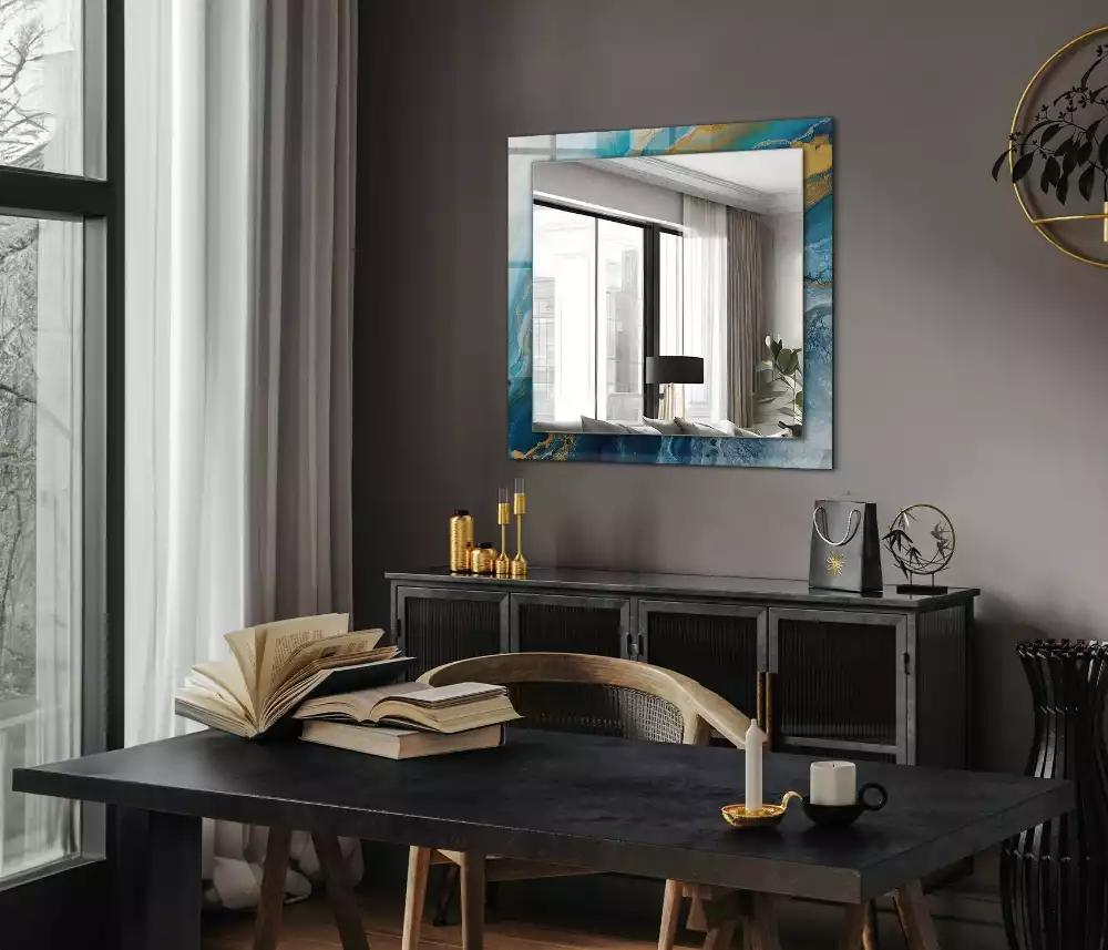 Miroir rectangulaire imprimé marbre de résine abstrait
