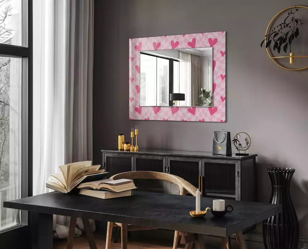 Miroir rectangulaire décoratif imprimé petits cœurs roses