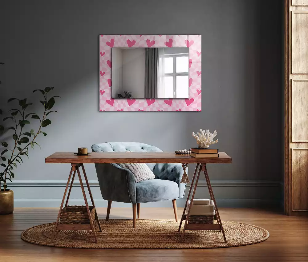 Miroir rectangulaire décoratif imprimé petits cœurs roses