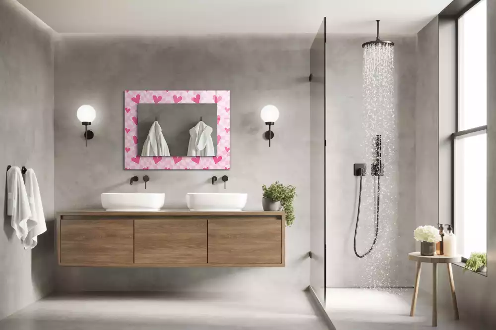 Miroir rectangulaire décoratif imprimé petits cœurs roses