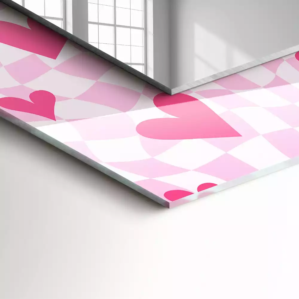 Miroir rectangulaire décoratif imprimé petits cœurs roses