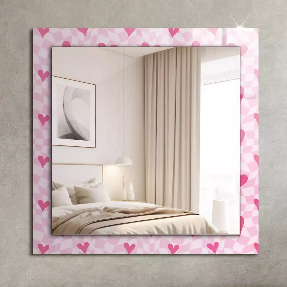 Miroir rectangulaire décoratif imprimé petits cœurs roses
