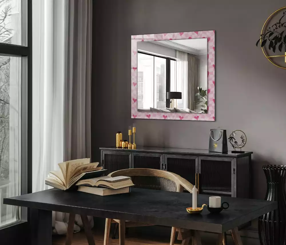 Miroir rectangulaire décoratif imprimé petits cœurs roses