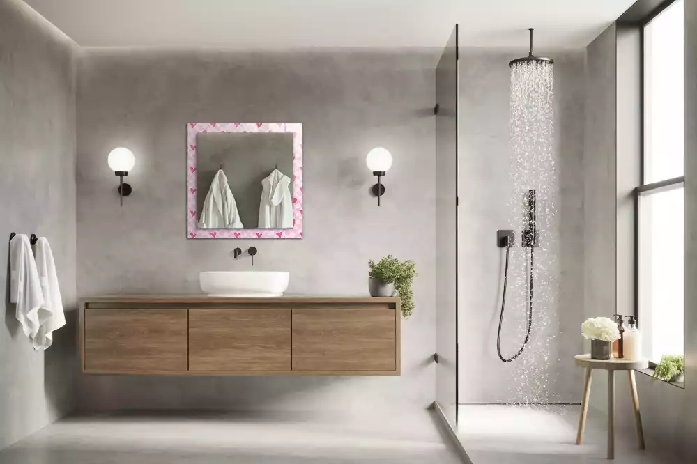 Miroir rectangulaire décoratif imprimé petits cœurs roses