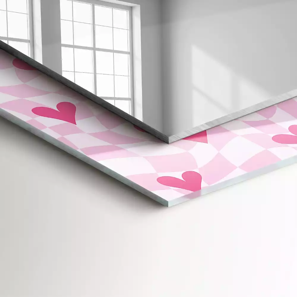 Miroir rectangulaire décoratif imprimé petits cœurs roses