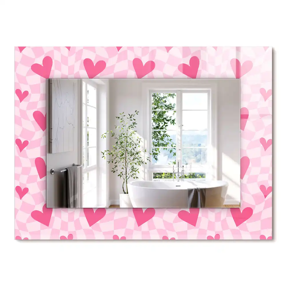 Miroir rectangulaire décoratif imprimé petits cœurs roses