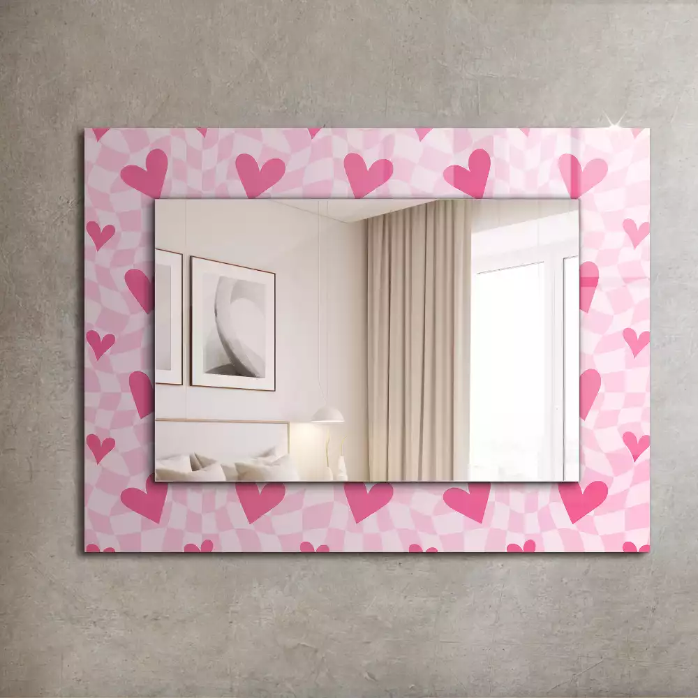 Miroir rectangulaire décoratif imprimé petits cœurs roses