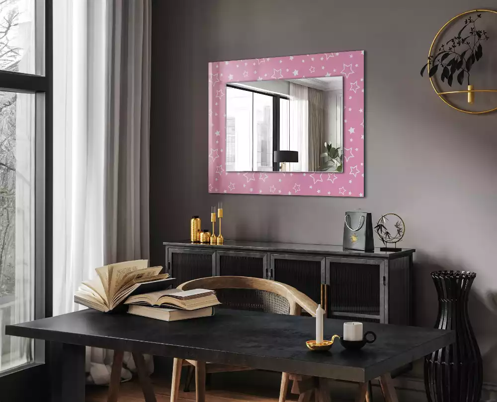 Miroir rectangulaire avec cadre imprimé petites étoiles roses