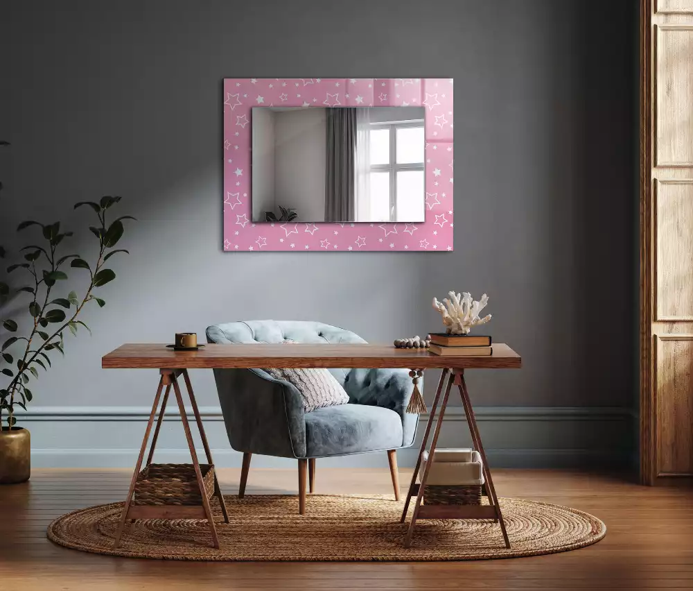 Miroir rectangulaire avec cadre imprimé petites étoiles roses