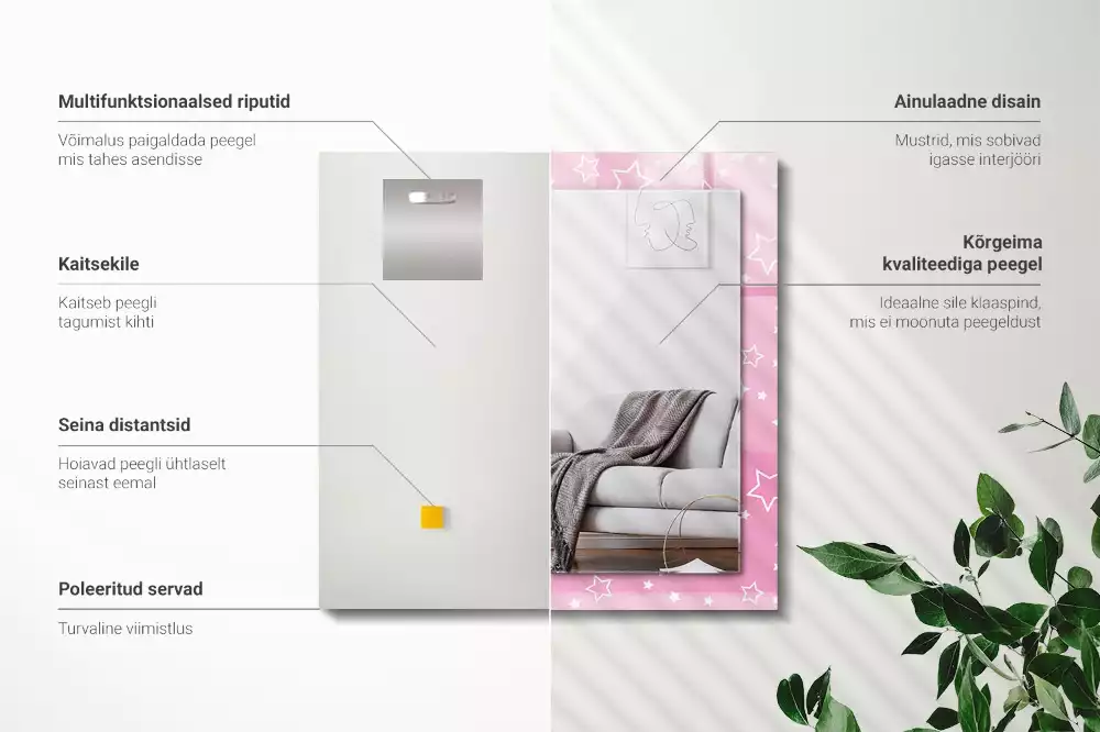 Miroir rectangulaire avec cadre imprimé petites étoiles roses