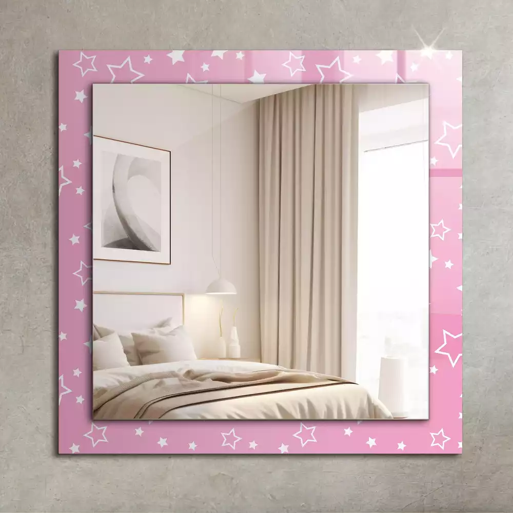 Miroir rectangulaire avec cadre imprimé petites étoiles roses