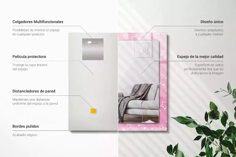 Miroir rectangulaire avec cadre imprimé petites étoiles roses