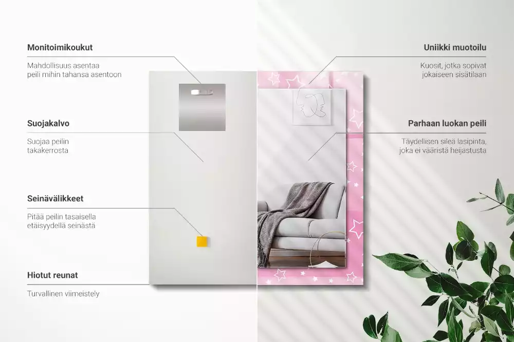 Miroir rectangulaire avec cadre imprimé petites étoiles roses