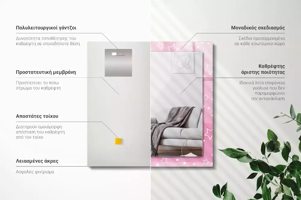 Miroir rectangulaire avec cadre imprimé petites étoiles roses