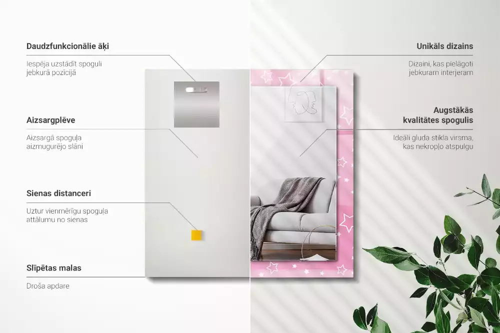 Miroir rectangulaire avec cadre imprimé petites étoiles roses
