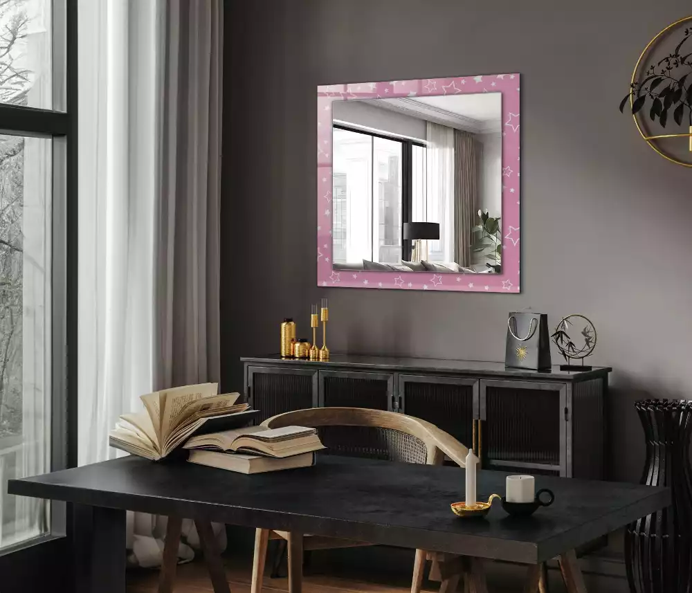 Miroir rectangulaire avec cadre imprimé petites étoiles roses