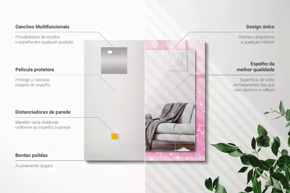 Miroir rectangulaire avec cadre imprimé petites étoiles roses