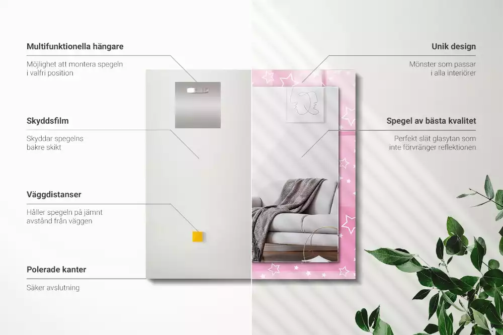 Miroir rectangulaire avec cadre imprimé petites étoiles roses