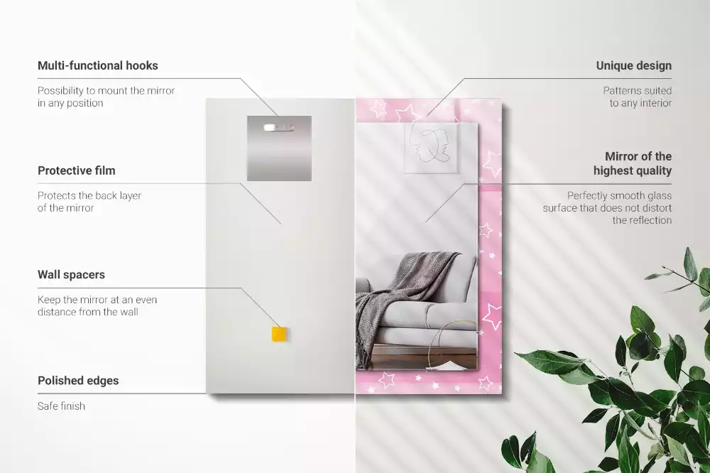 Miroir rectangulaire avec cadre imprimé petites étoiles roses