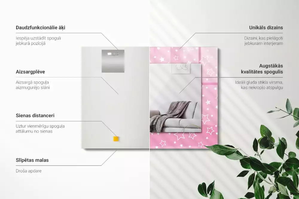 Miroir rectangulaire avec cadre imprimé petites étoiles roses