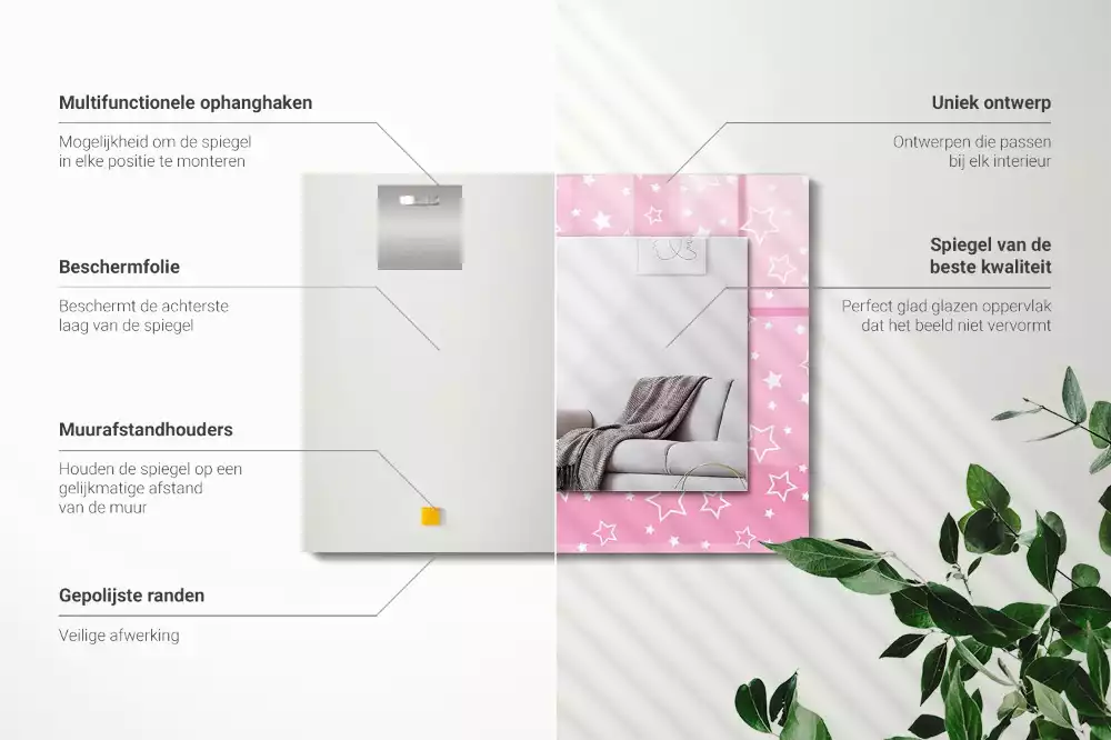 Miroir rectangulaire avec cadre imprimé petites étoiles roses