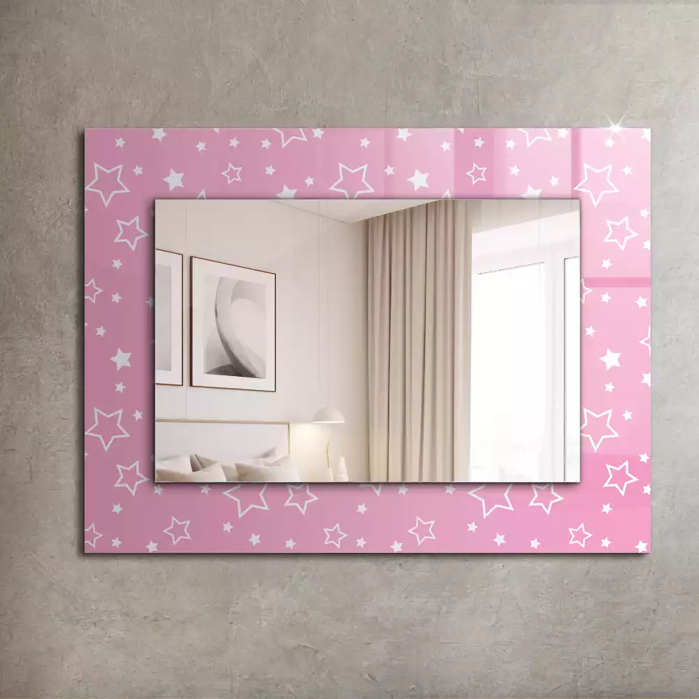 Miroir rectangulaire avec cadre imprimé petites étoiles roses