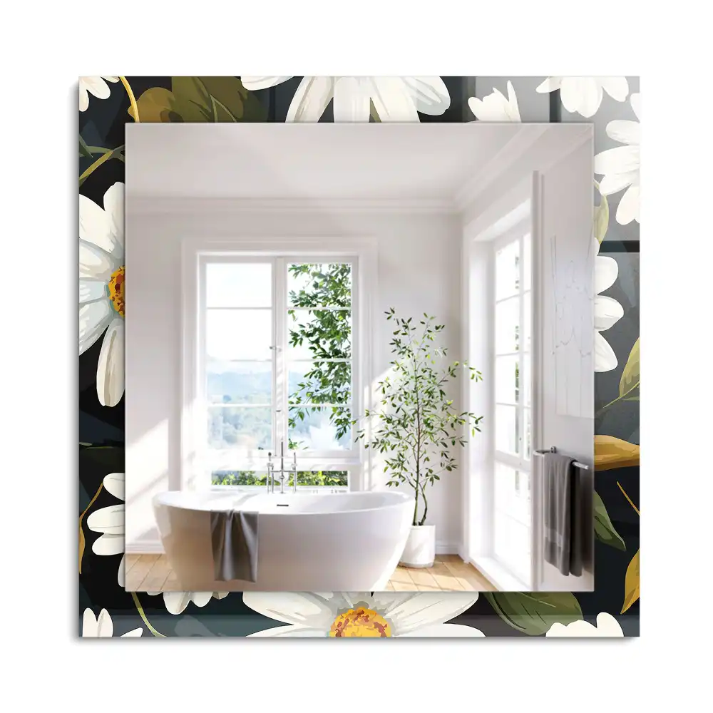 Miroir rectangulaire à cadre imprimé marguerites blanches avec feuilles